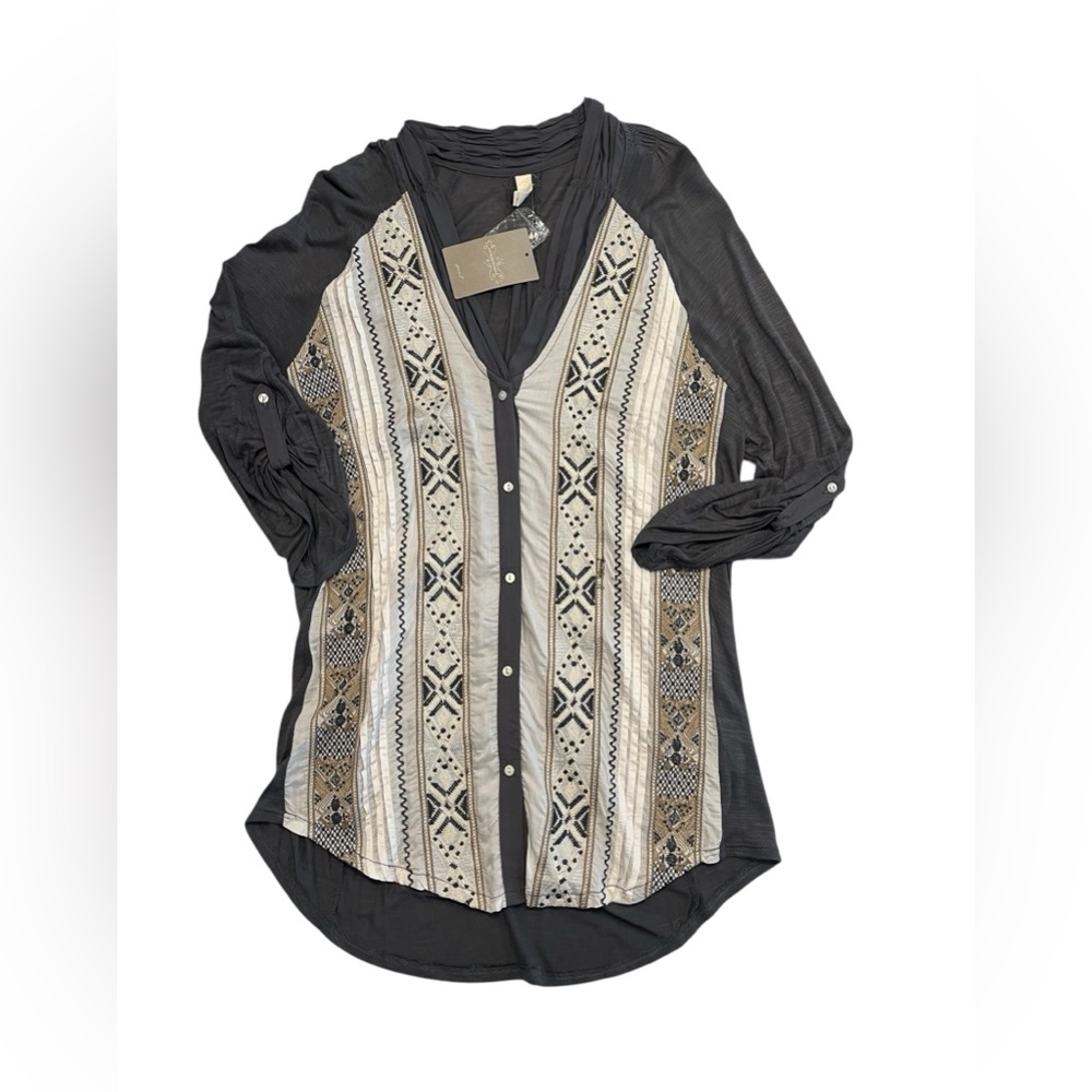 NWT Anthropologie Button Down Lightweight Boho Top Size L